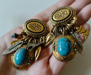 Clips Vintage Zoe Coste 80s Turquesa Oro