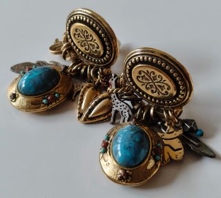 Clips Vintage Zoe Coste 80s Turquesa Oro