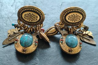 Clips Vintage Zoe Coste 80s Turquesa Oro