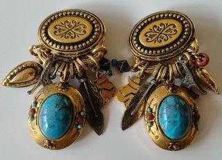 Clips Vintage Zoe Coste 80s Turquesa Oro