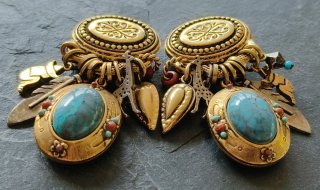 Clips Vintage Zoe Coste 80s Turquesa Oro