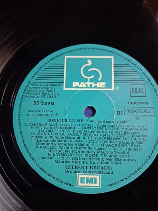 Disco vinilo Bonjour La Vie Gilbert Bécaud (1981)