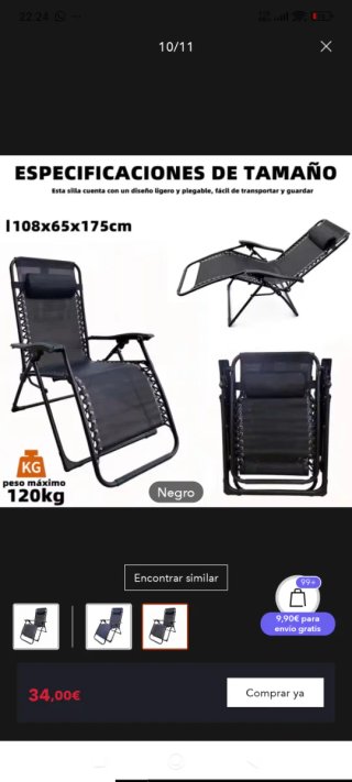 Tumbona Plegable Playa/Piscina Negra