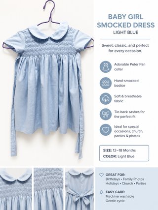 Vestido bebé niña smock azul