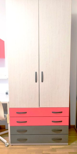 Armario juvenil de 2 puertas y 4 cajones.