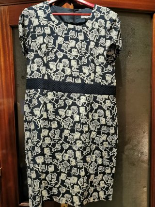 Conjunto Vestido y Chaqueta Marino y Blanco