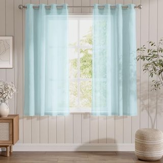 Cortinas Gasa Transparentes TOPICK Azul Claro