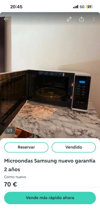 Microondas Samsung Blanco.  Como nuevo, poco uso