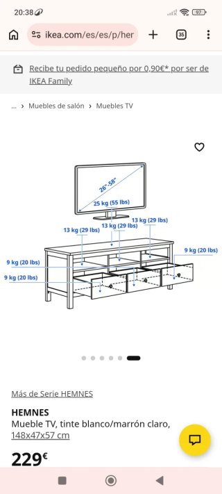 Mueble TV IKEA HEMNES Nogal 148cm