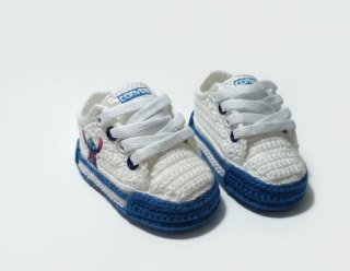 Zapatitos bebé crochet Converse blanco/azul