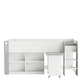 Cama juvenil elevada con escritorio y estanterías