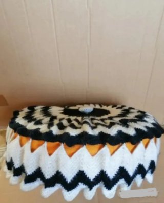 Cuscino rotondo lana bianco/nero vintage