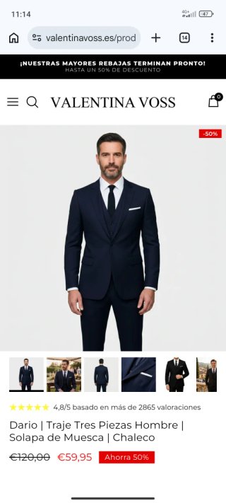 Trajes Valentino Talla XXL Negro y L Azul
