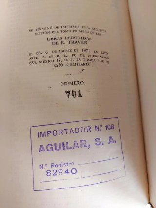 B. Traven, Obras Escogidas I y II. Aguilar, 1971.