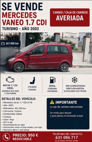 Mercedes Vaneo 1.7 CDI (2003) - Averiada