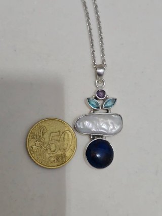 Collar Plata 925 con Perla y Lapislázuli