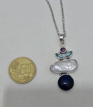 Collar Plata 925 con Perla y Lapislázuli