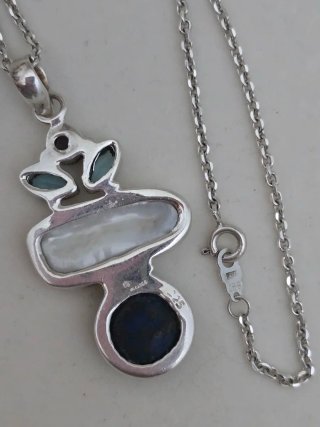 Collar Plata 925 con Perla y Lapislázuli