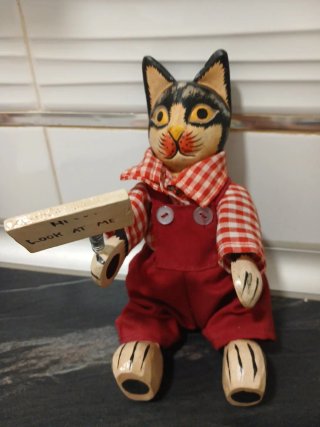Gato decorativo vintage de madera