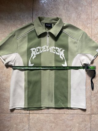 Camiseta Polo Revengex Verde y Beige Rayas
