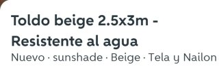 Lona de toldo beig 2,05 x 3 resistente al agua