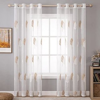 Cortinas MIULEE Translúcidas Hojas Doradas