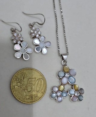 Collar y pendientes plata 925 ley flor