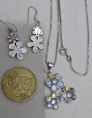 Collar y pendientes plata 925 ley flor