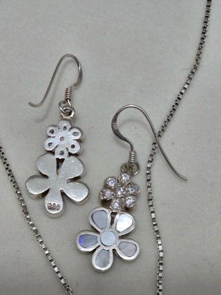 Collar y pendientes plata 925 ley flor