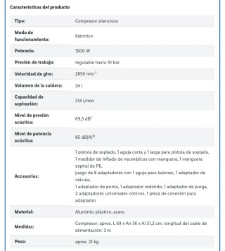 Compresor silencioso 1500 W. NUEVO SIN USO