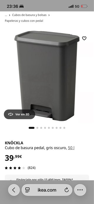 Cubo de basura grande color gris oscuro IKEA