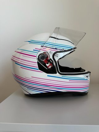 Casco Moto AGV Blanco Rayas Colores