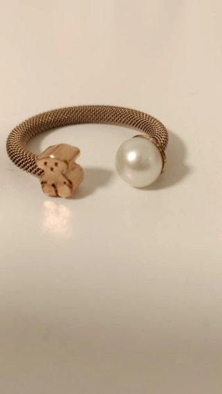 Anillo Tous Oso y Perla Ajustable Oro