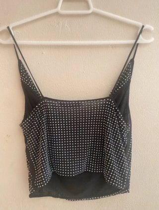 Top fiesta lentejuelas negro y plata muy ligero