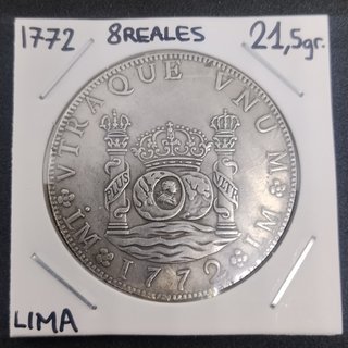 🇪🇦 LIMA 8 REALES DE ESPAÑA AÑO 1772 21,5gr