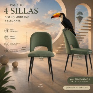 Pack 4 Sillas Comedor Verde Salvia