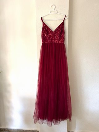 Vestido largo burdeos lentejuelas tul