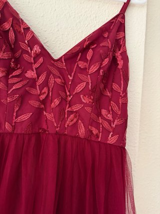 Vestido largo burdeos lentejuelas tul