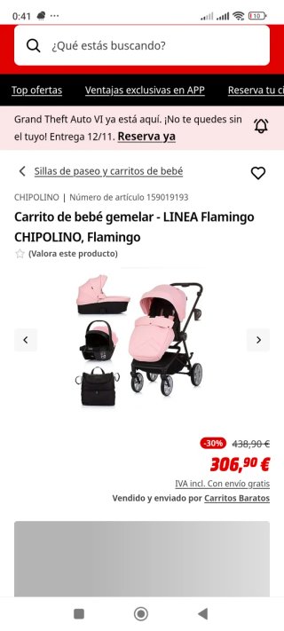 Carrito de bebé rosa CHIPOLINO