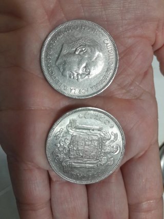 2 Monedas 5 Pesetas 1949 Francisco Franco
