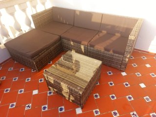 Sofá modular 3 plazas + chaise longue Y mesa baj