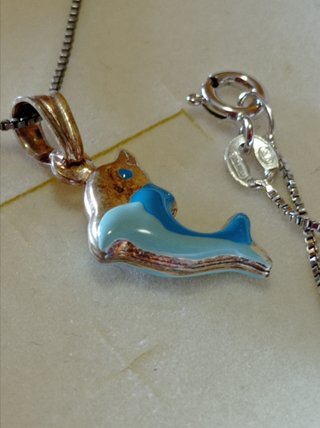 Collana Argento 925 Delfino Smaltato Blu