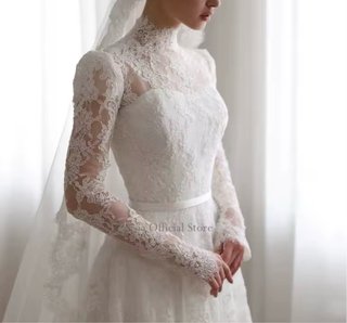 Vestido de Novia Encaje Manga Larga con su velo