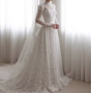 Vestido de Novia Encaje Manga Larga con su velo