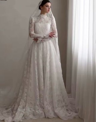 Vestido de Novia Encaje Manga Larga con su velo