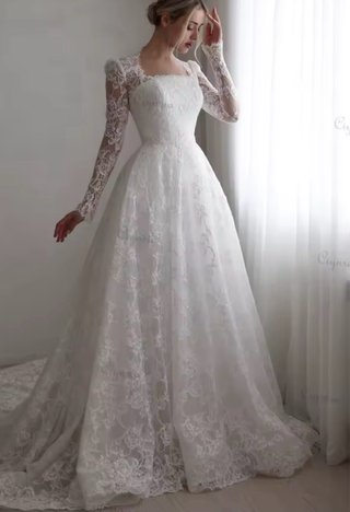 Vestido de Novia Blanco Encaje Manga Larga
