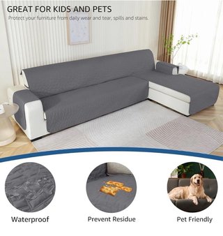 Funda Sofá Chaise Longue 3 Plazas Impermeable Gris