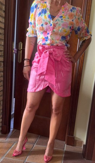 Zara Falda XS/34/6 Rosa Lazos Brillo