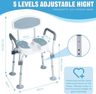 BOSTAR Silla Ducha U 5 Alturas 136kg Respaldo