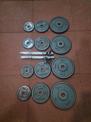 Discos de pesas 28mm y barras de mancuernas